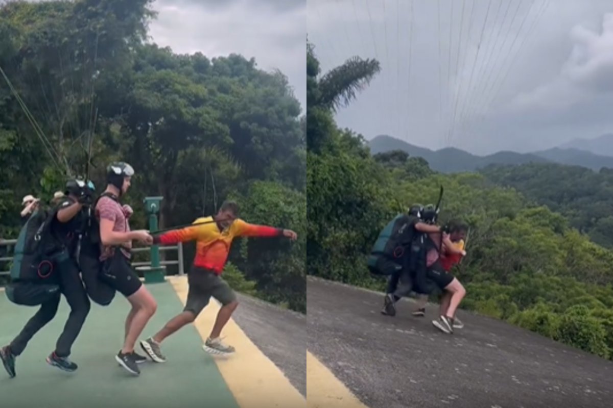 Vídeo: Instrutor sofre queda durante decolagem em salto de parapente no Rio