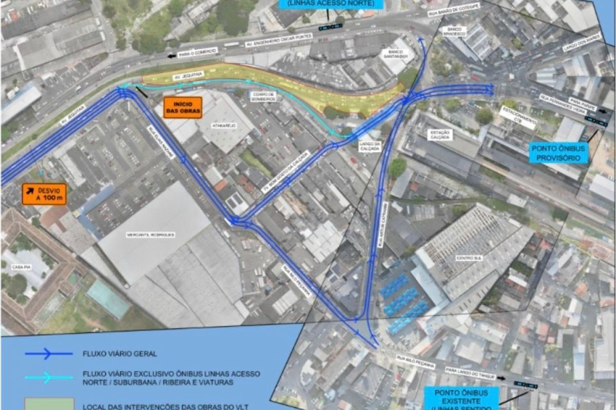 Trecho da Av. Jequitaia terá alterações no fluxo de veículos para viabilizar implantação do VLT de Salvador