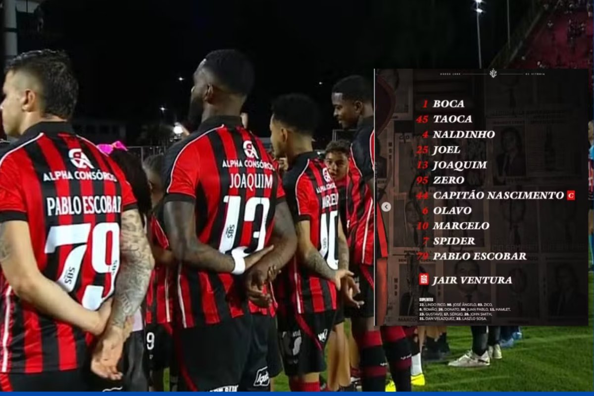 Vitória homenageia Wagner Moura e jogadores vestem uniformes com nome de personagens do ator