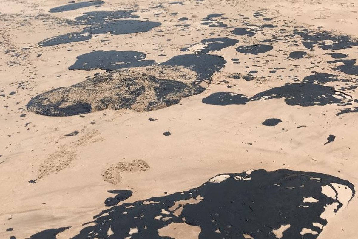 Toneladas de óleo são recolhidas na praia de Itacimirim, na Bahia