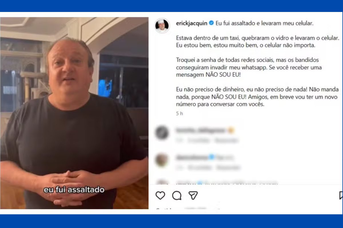 Vídeo: Chef Erick Jacquin diz que teve celular roubado por ladrão da 'gangue do quebra-vidro' e alerta sobre perigo no trânsito de São Paulo