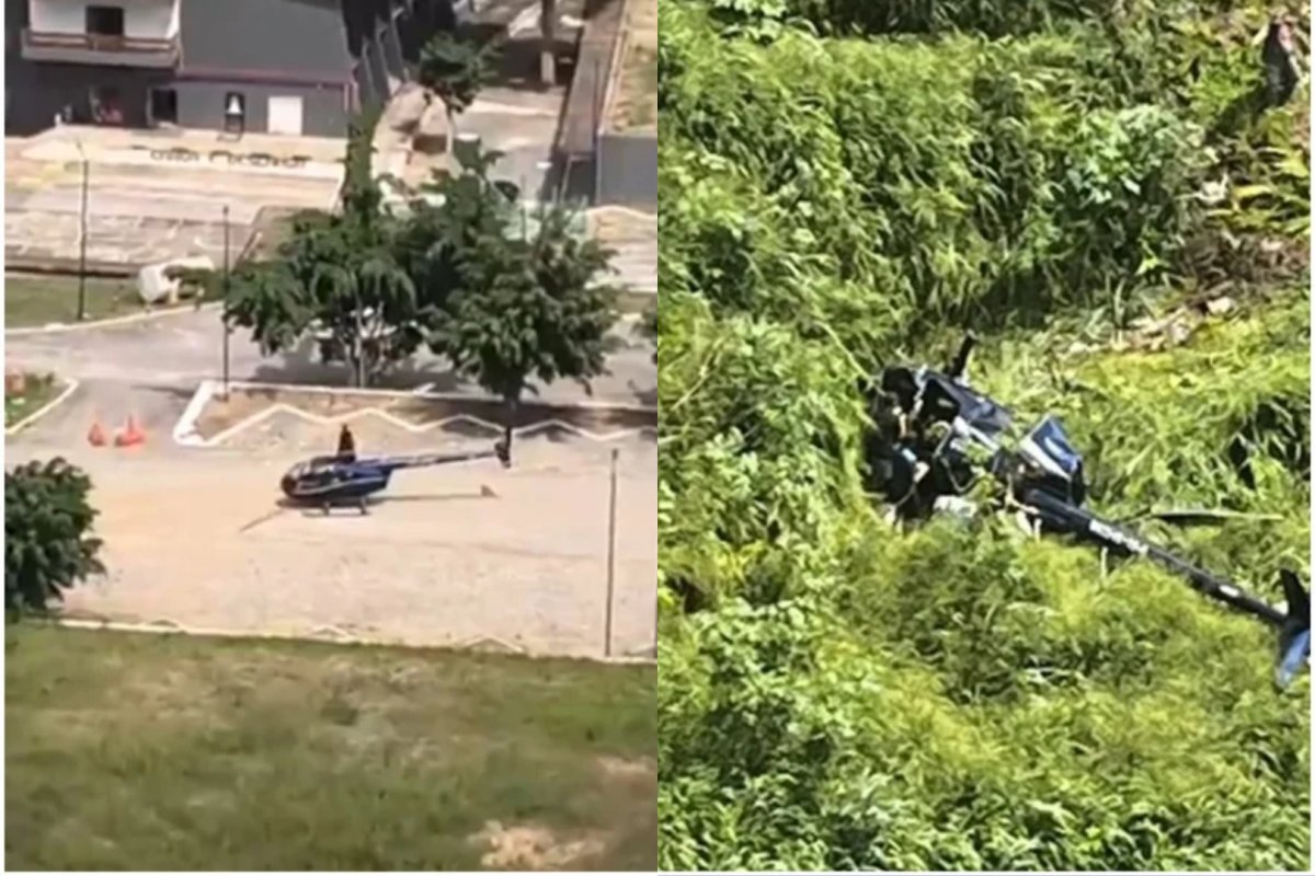 Vídeo: Helicóptero com quatro pessoas a bordo faz pouso de emergência e cai na Paraíba