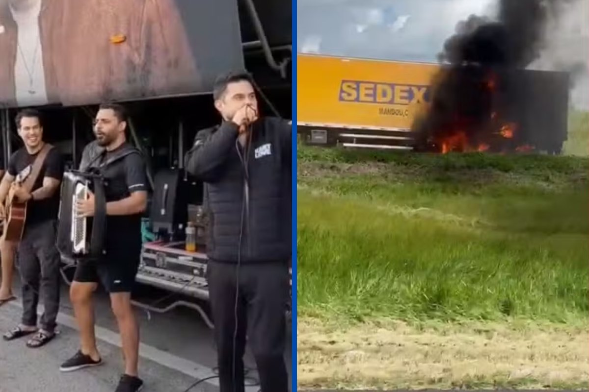 Banda Kart Love faz 'show improvisado' na BR-324 após ficar presa em congestionamento na rodovia