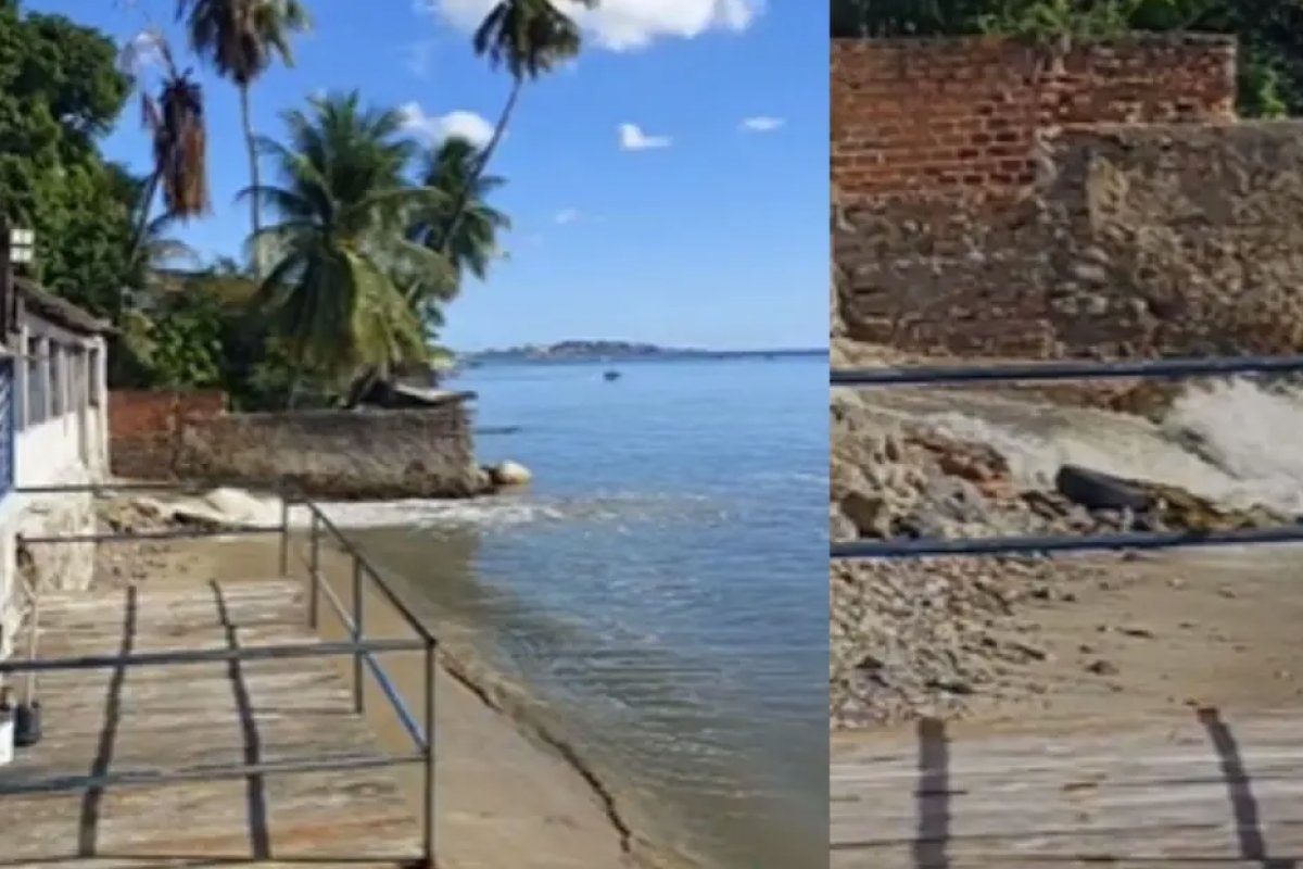 Moradores denunciam vazamento de esgoto na praia de Itacaranha, no Subúrbio de Salvador