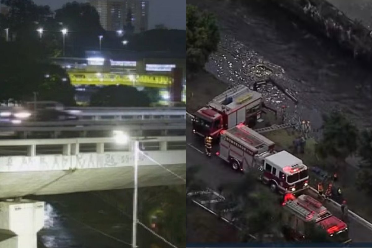 Vídeo: Carro cai em rio e fica submerso após acidente em São Paulo