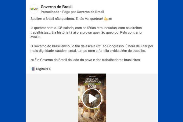 [Justiça impede que governo adote anúncios pagos sobre 6x1 em ação de Carlos Jordy]