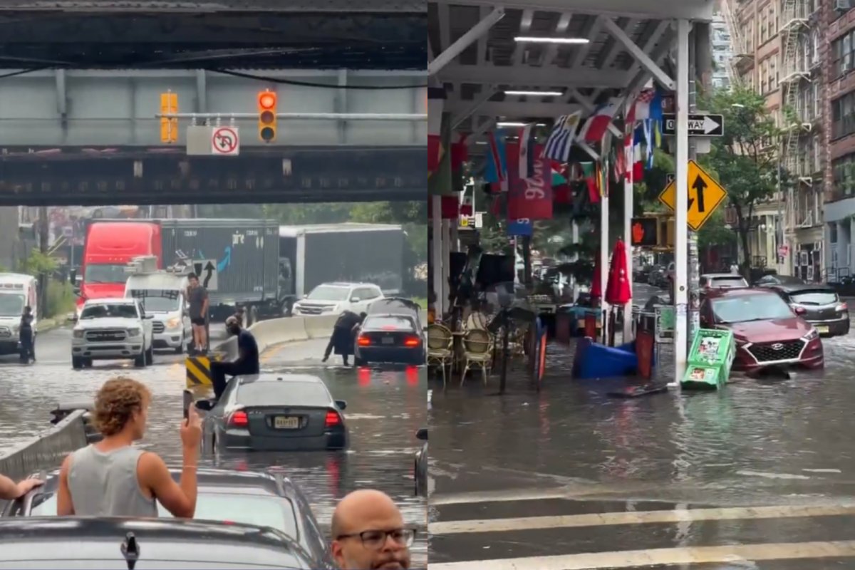 Tempestade provoca enchentes e deixa veículos ilhados em Nova York Tempestade provoca enchentes e deixa veículos ilhados em Nova York