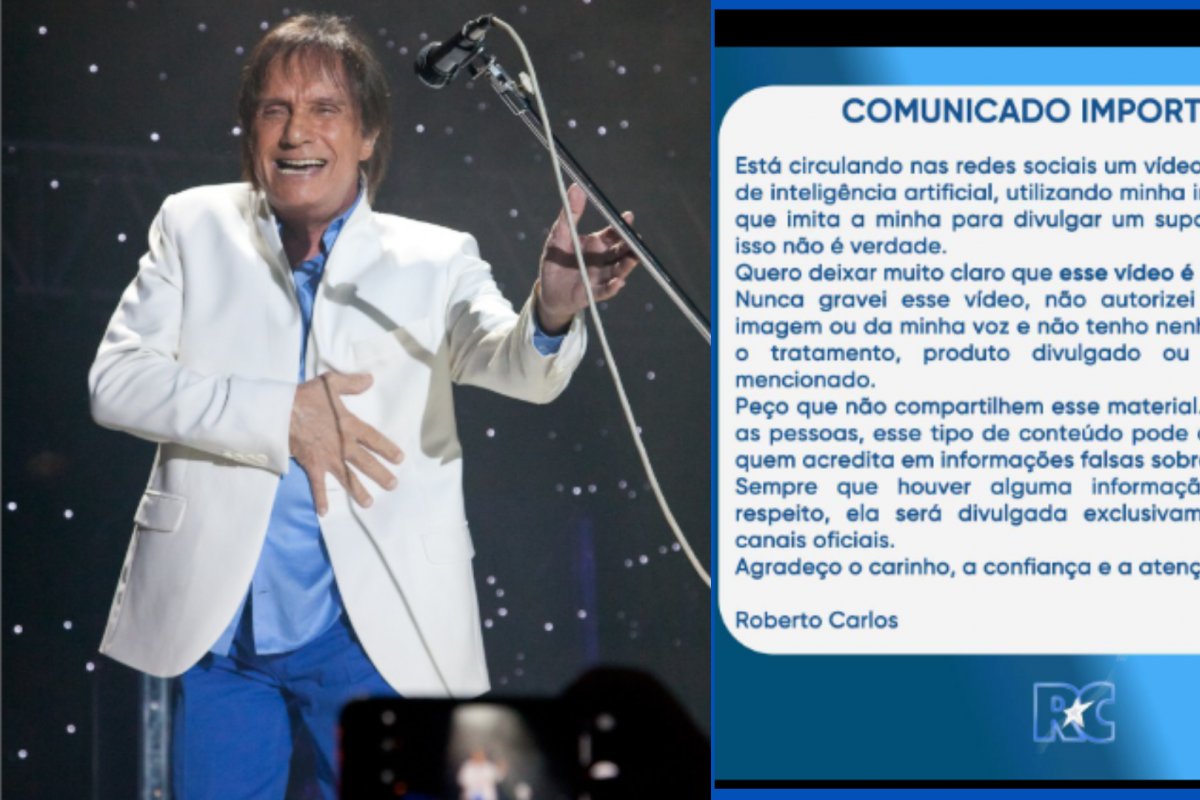 Roberto Carlos denuncia golpe feito por IA com sua imagem e voz