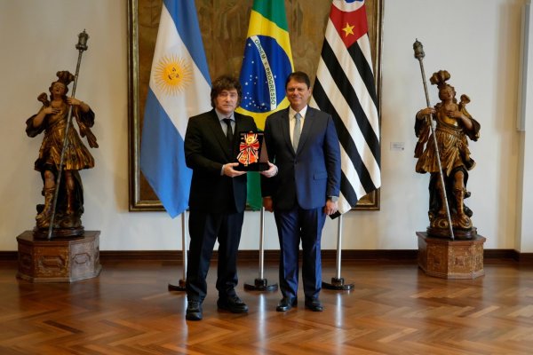 [Tarcísio de Freitas homenageia Javier Milei com maior honraria de São Paulo]