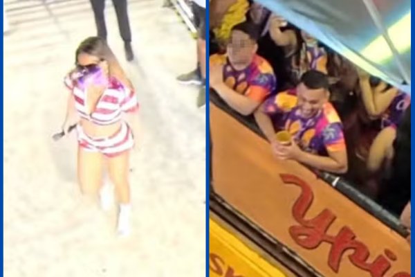 [Vídeo: Alinne Rosa é atingida no rosto com copo durante desfile no Fortal]