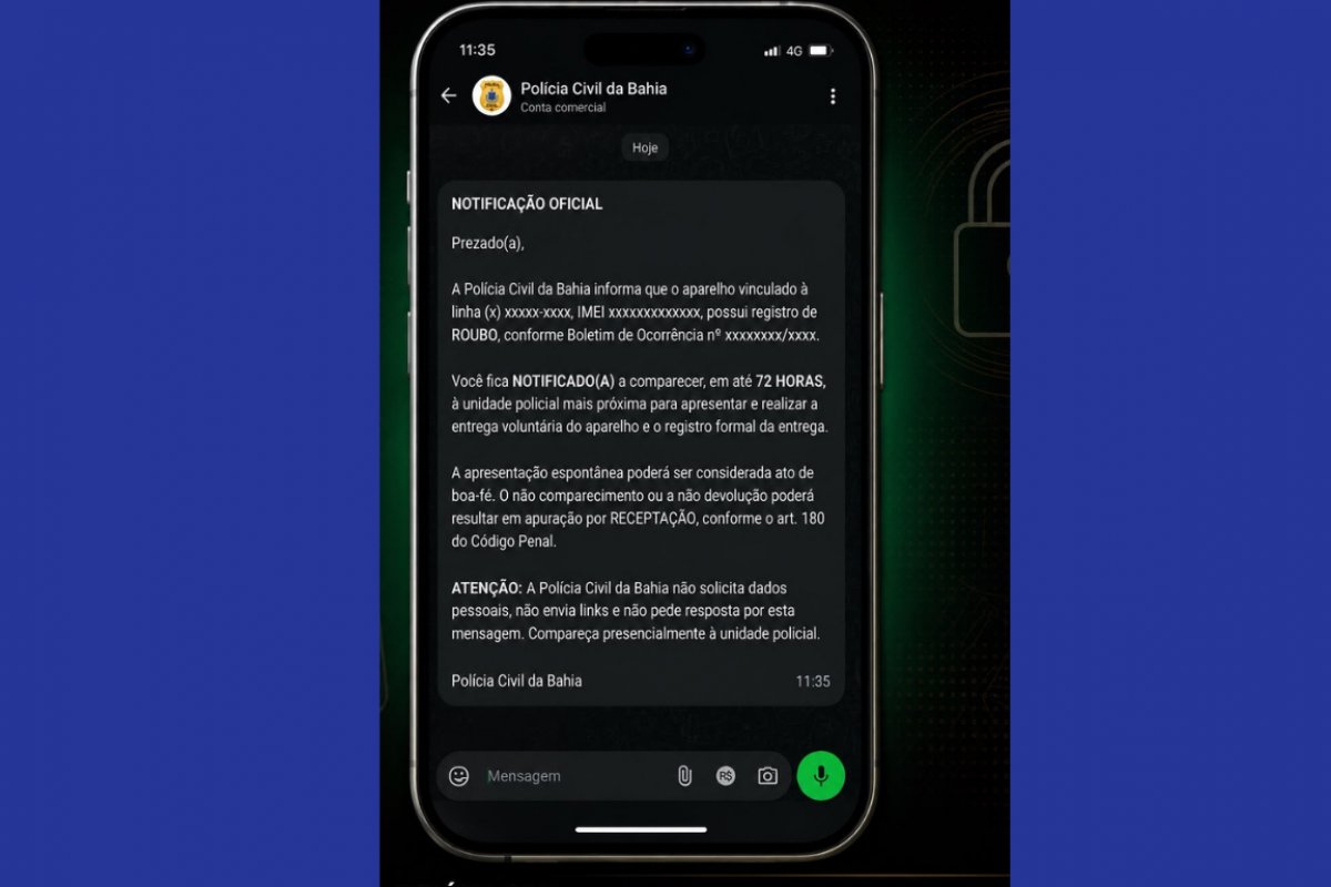 Polícia Civil alerta para golpes durante notificações sobre celulares roubados ou furtados