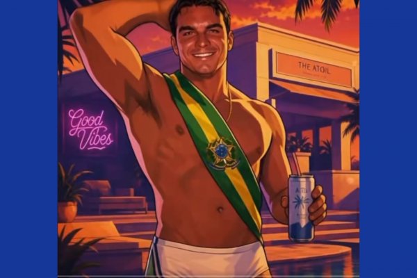 [VÍDEO: Flávio Bolsonaro aparece de sunga e faixa presidencial em imagem de IA]