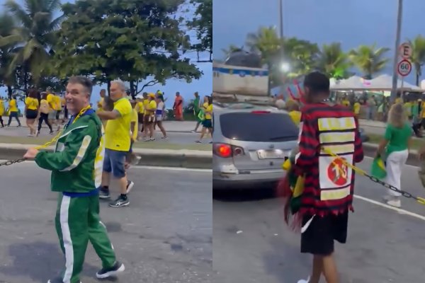 [Vídeo: Apoiador de Flávio Bolsonaro desfila com homem negro acorrentado no Rio de Janeiro]
