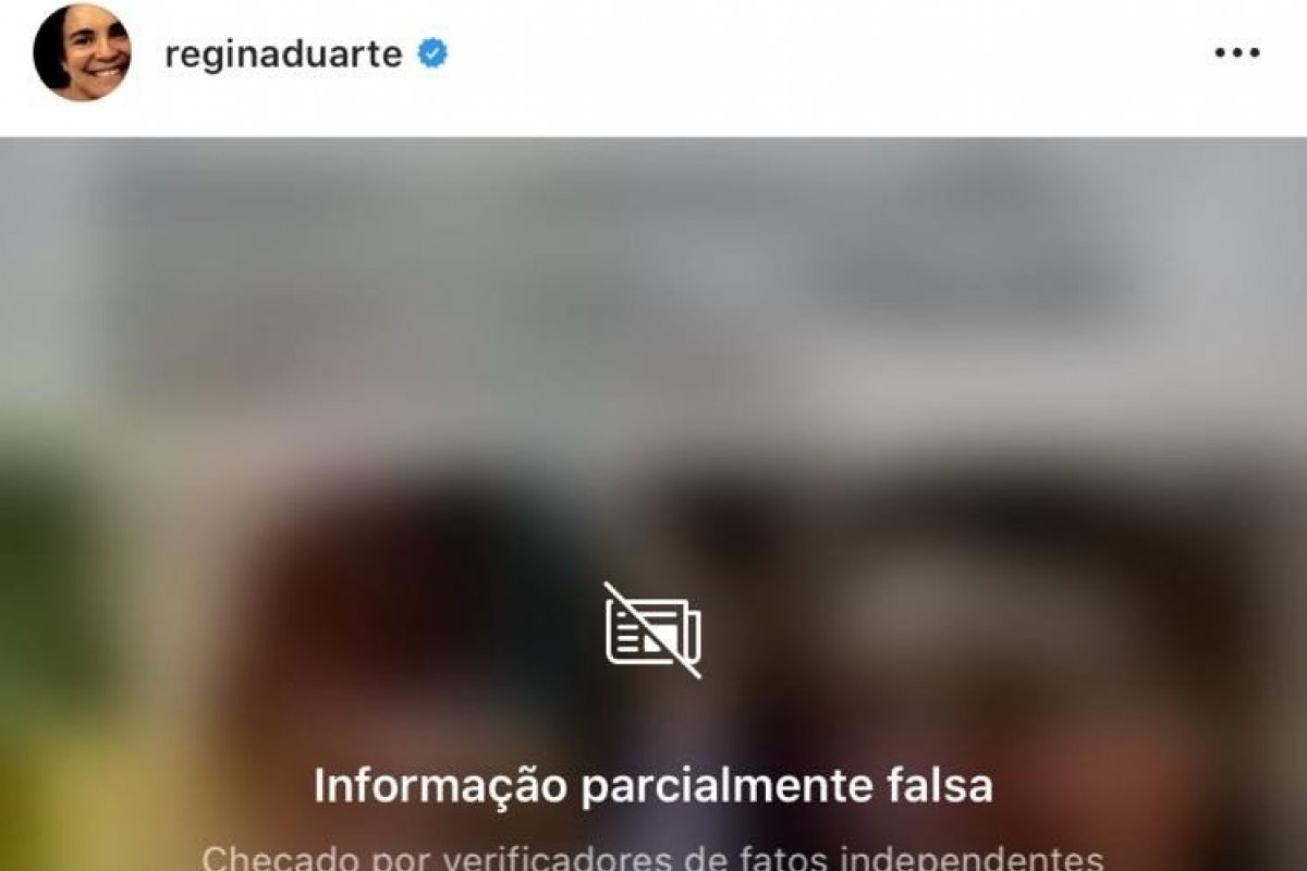 Regina Duarte tem publicação rotulada pelo Instagram como "parcialmente falsa"