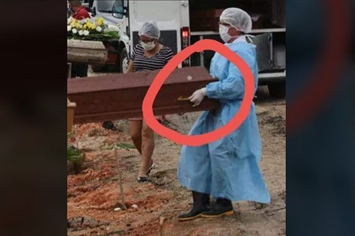 Foto que mostra caixão sendo segurado com apenas dois dedos é falsa