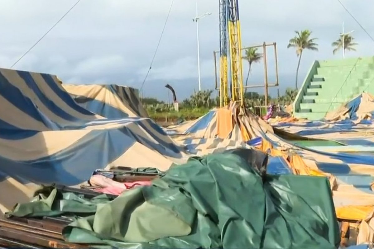 Lona do circo Picolino é danificada após chuvas e ventos fortes em Salvador