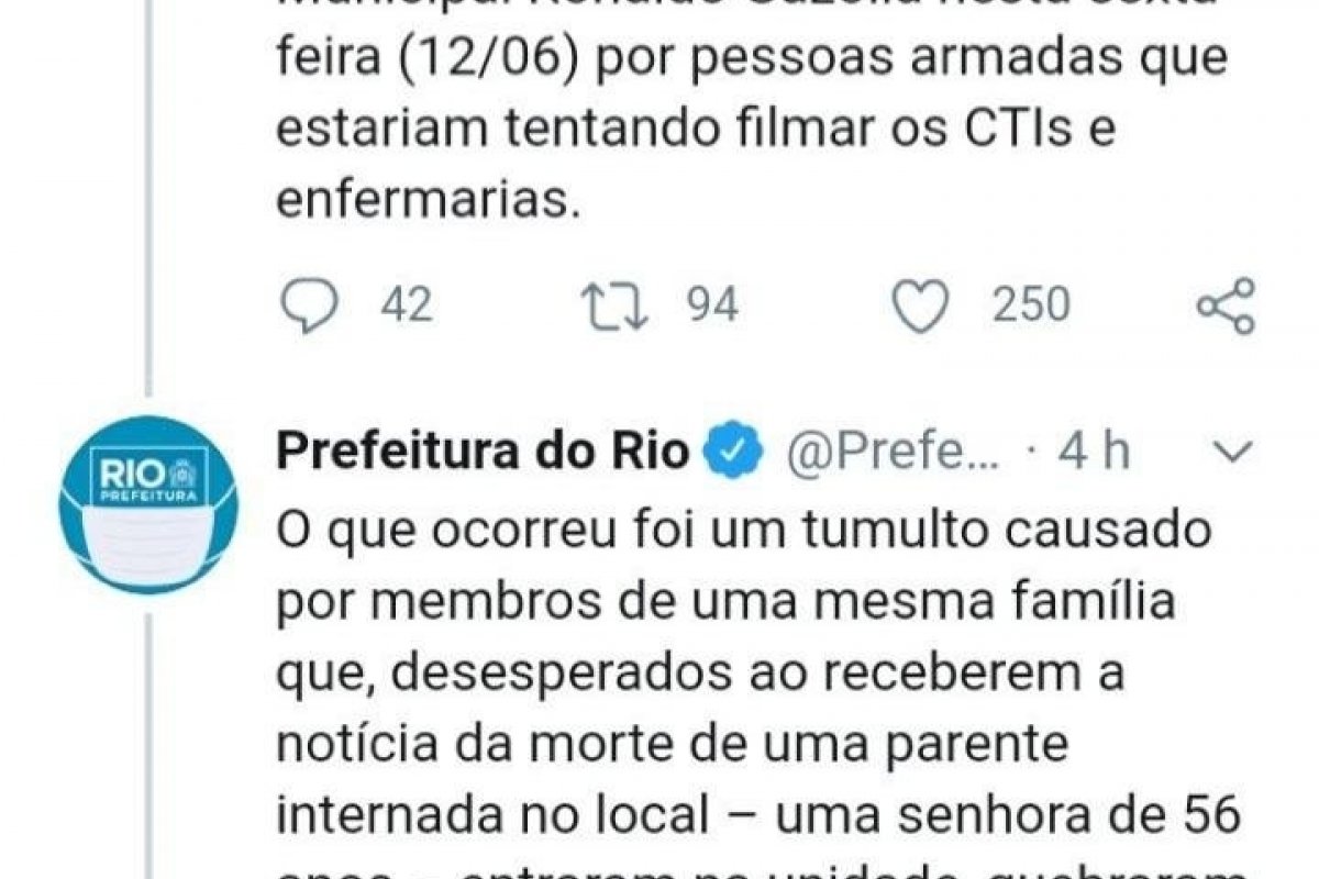 Prefeitura do Rio desmente notícias sobre invasão a hospital