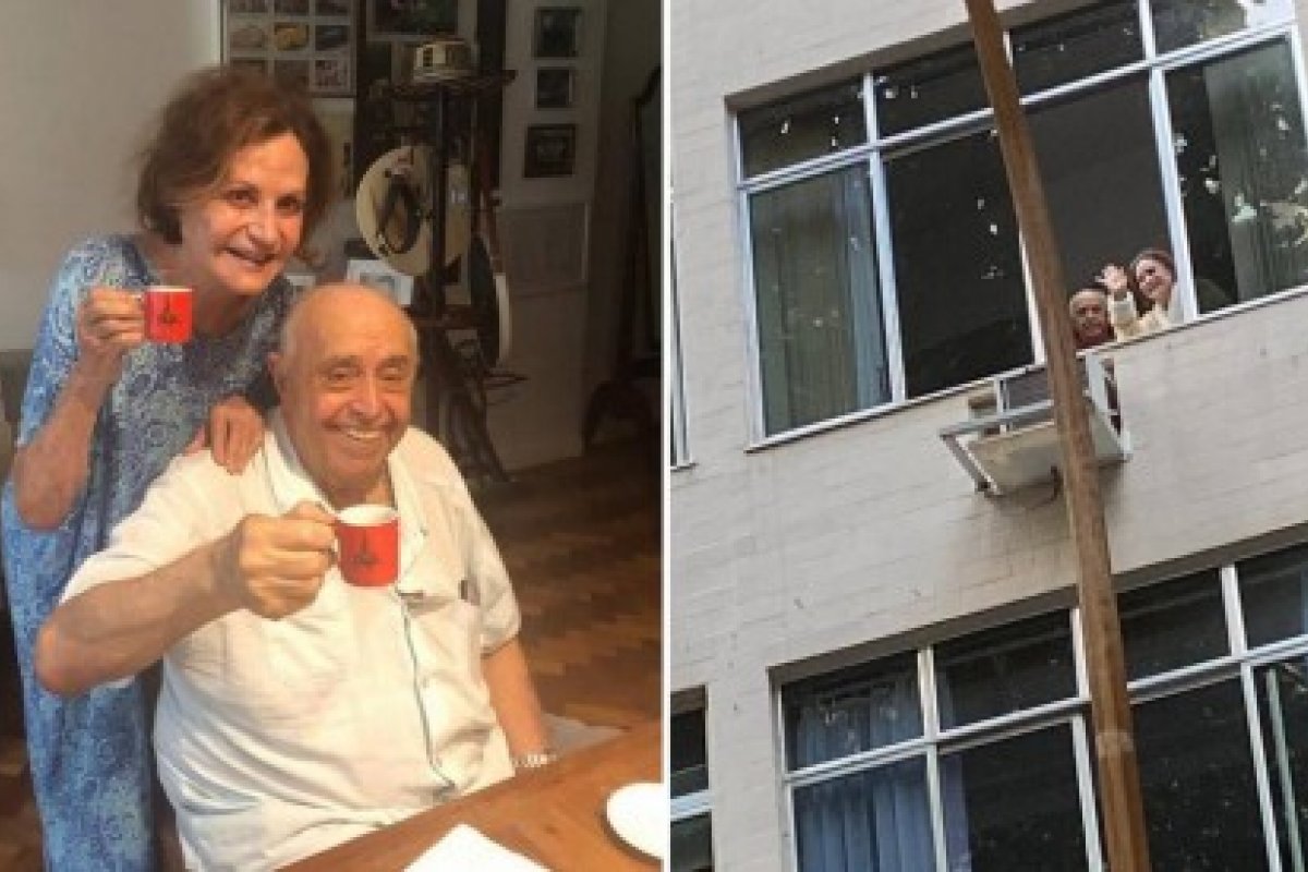 Amor no ar: Por causa da quarentena, Mauro Mendonça e Rosamaria Murtinho matam a saudade das netas pela janela