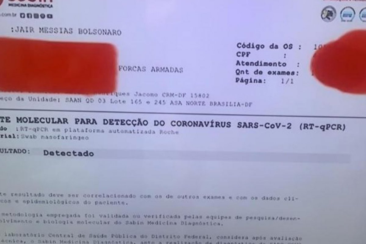 Pela primeira vez, Bolsonaro usou nome verdadeiro em exame para covid-19