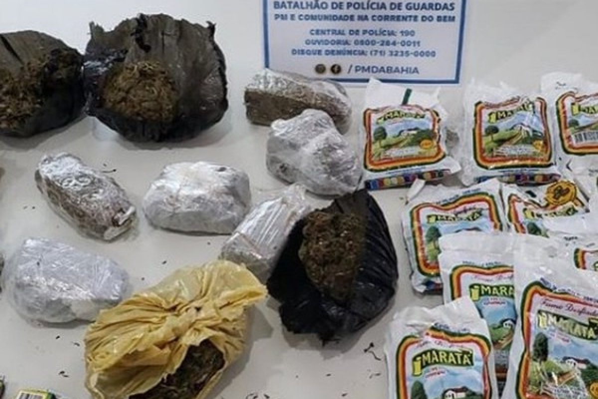 Homens jogam pacotes de droga dentro do presídio da Mata Escura, em Salvador