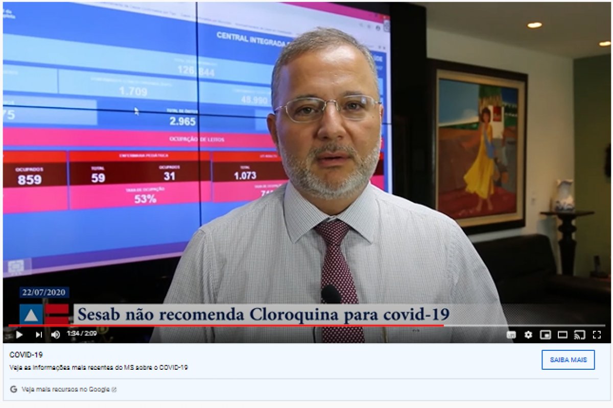Vídeo do secretário de Saúde negando cloroquina não faz sucesso no YouTube