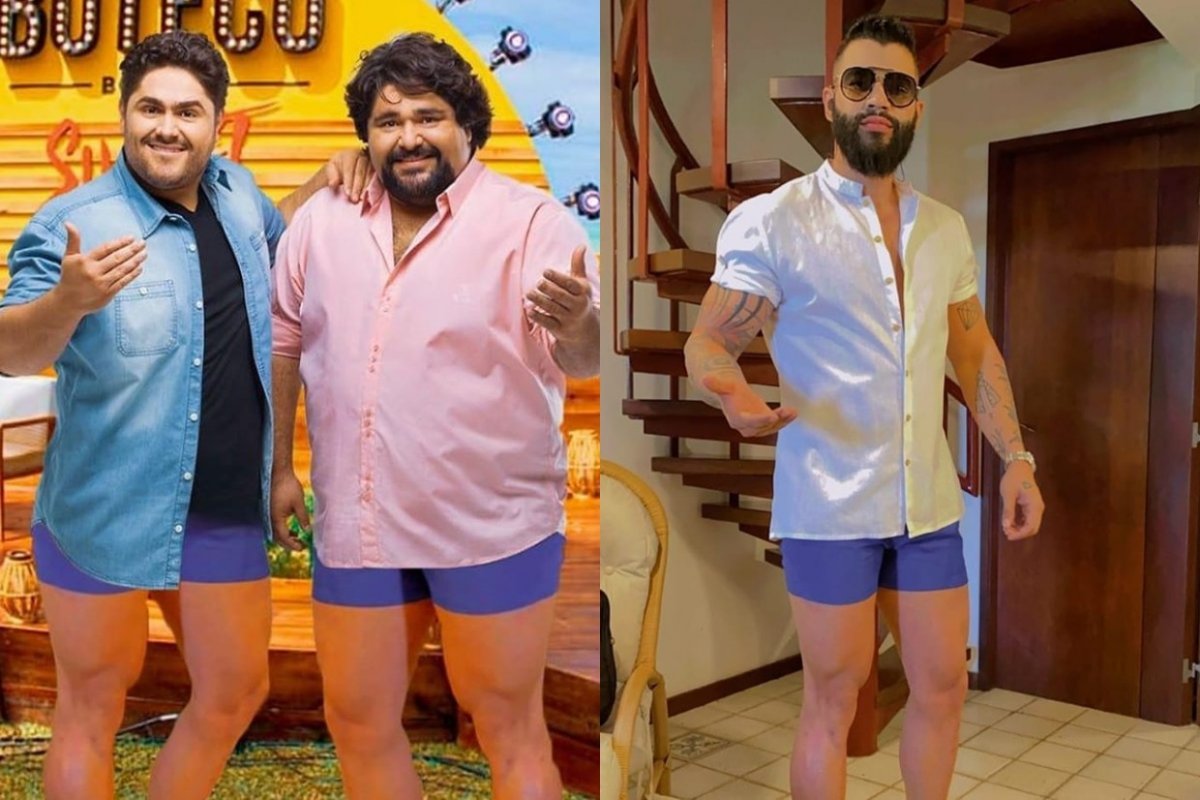 César Menotti e Fabiano não resistem ao shortinho de Gusttavo Lima e divertem a web