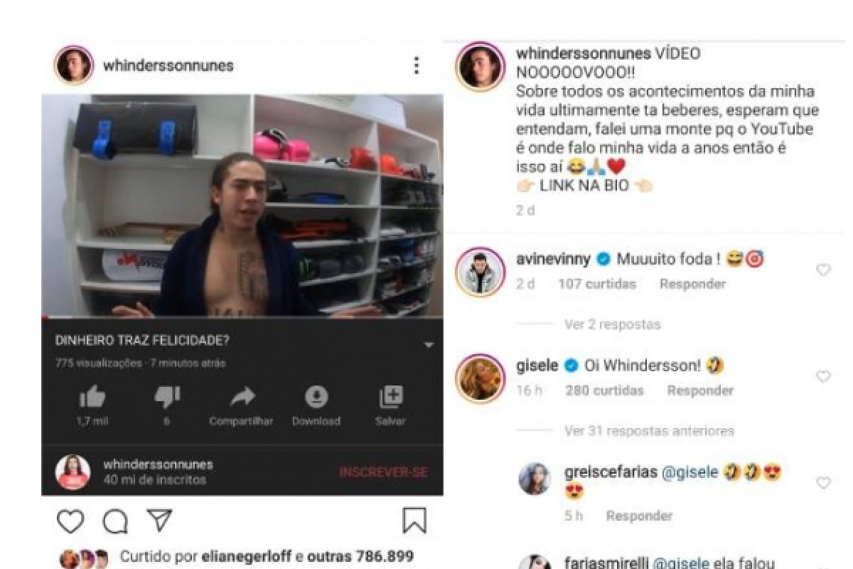 Whindersson Nunes faz reclamação e Gisele Bündchen manda recado ao humorista