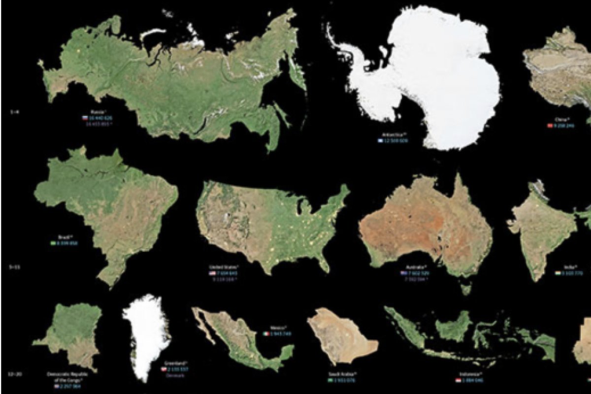 Projeção cartográfica aponta que o Brasil é o 5° maior país do mundo