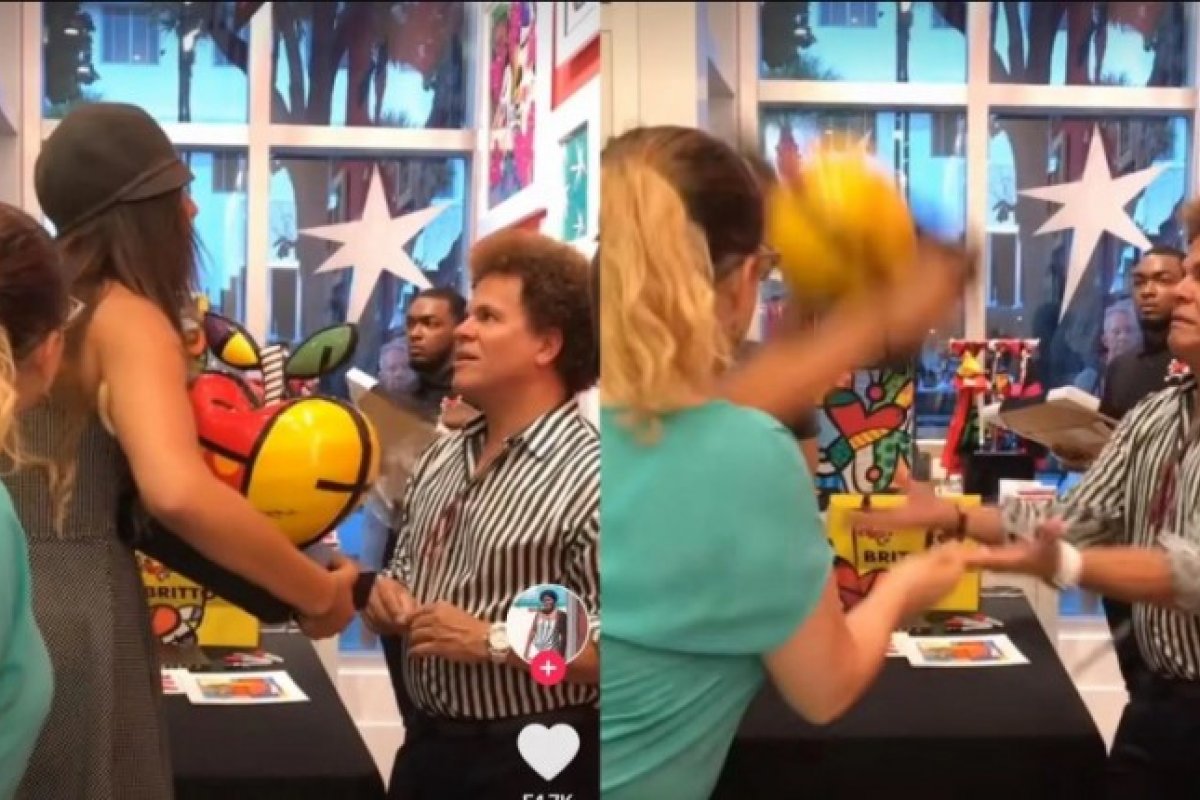 Veja vídeo: Após supostas ofensas a funcionários de restaurante, dona se revolta e quebra obra de Romero Britto