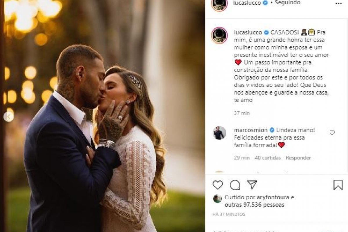 Lucas Lucco se casa com Lorena Carvalho e compartilha cliques na web