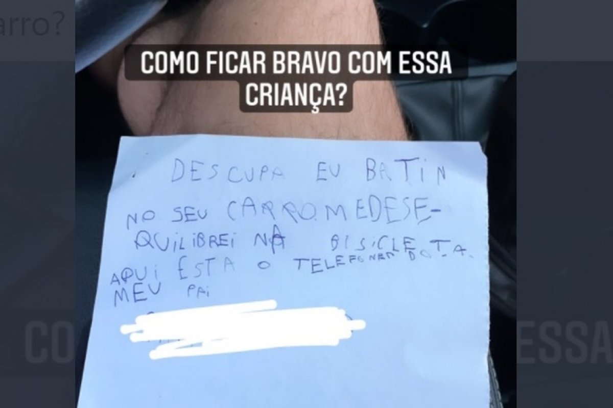 Bilhete de criança de 7 anos que caiu de bicicleta e riscou veículo viraliza na internet