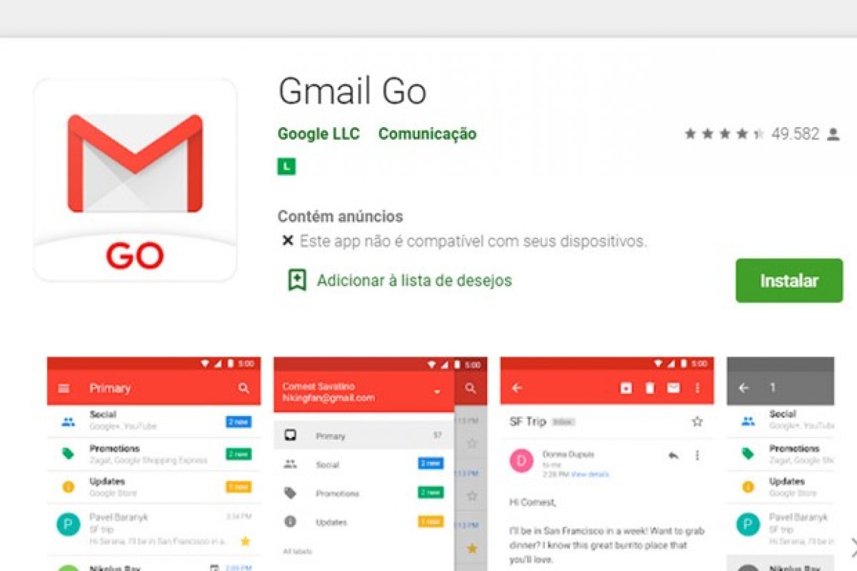 Gmail Go é liberado para celulares Android e garante melhor funcionamento em aparelhos com pouca memória
