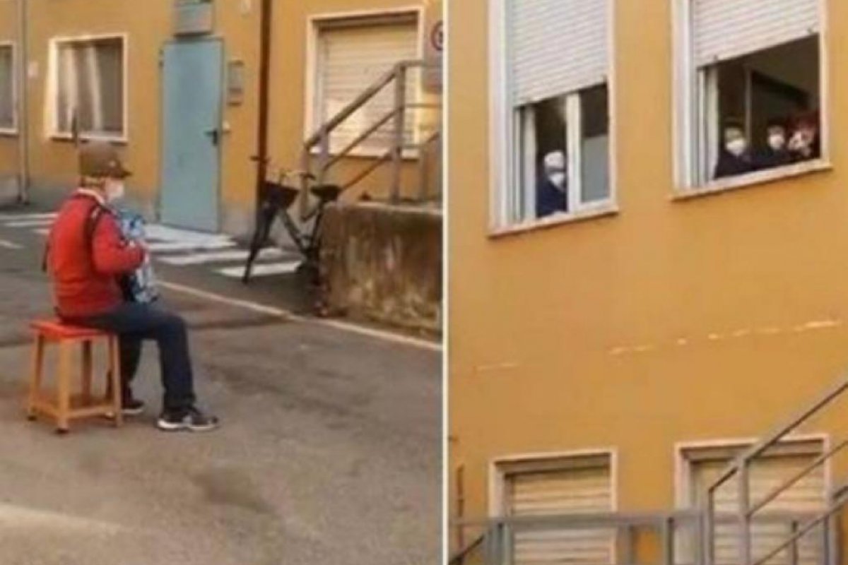 Na Itália, idoso de 81 anos faz serenata para a esposa em frente a hospital