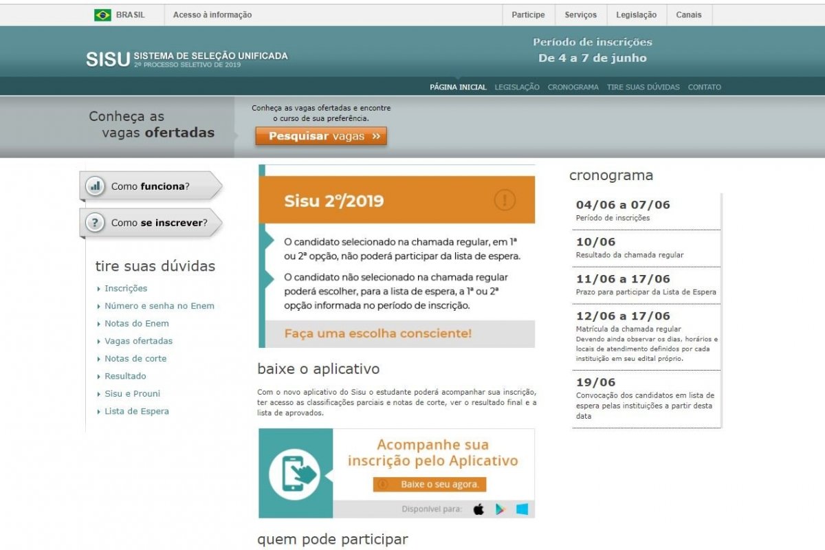 MEC abre consulta para vagas no Sisu