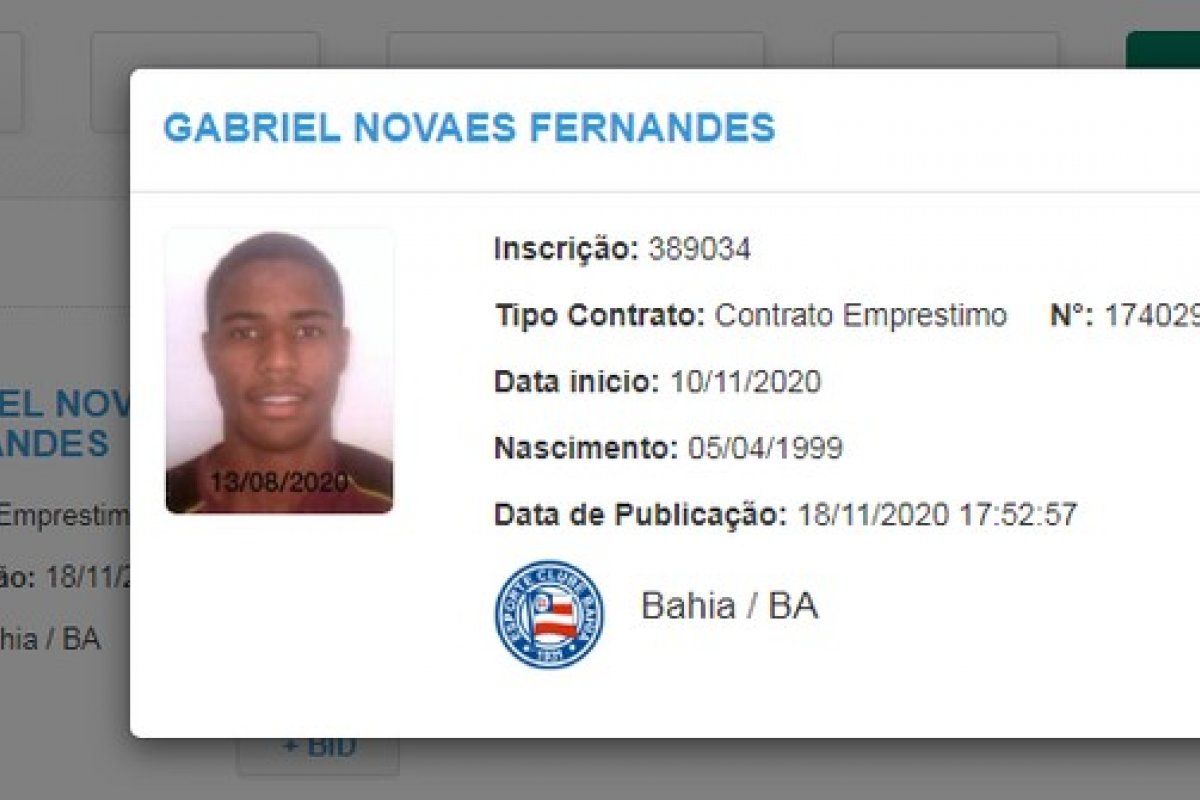 Gabriel Novaes tem nome publicado no BID e já pode estrear pelo Bahia