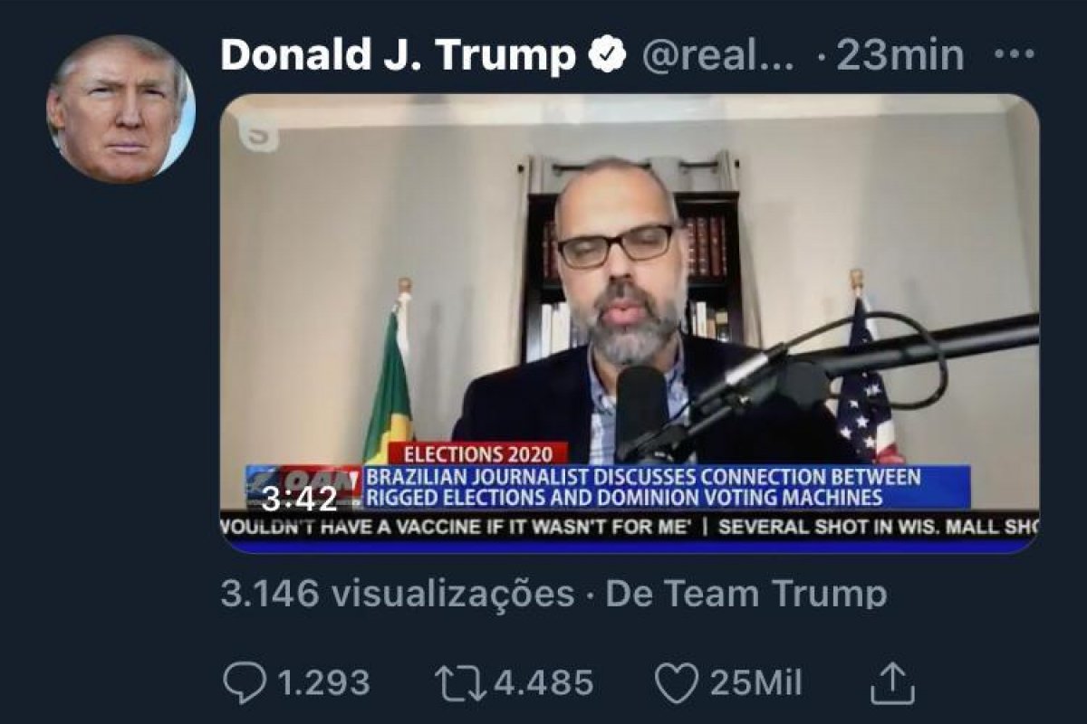 Trump compartilha entrevista de Allan dos Santos, investigado por fake news