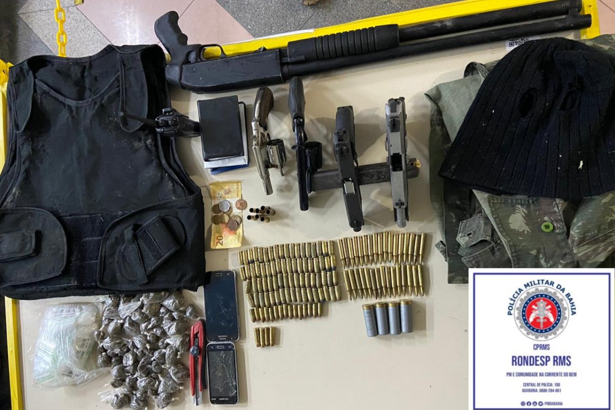 Cinco armas são apreendidas com grupo suspeito em Valéria, bairro de Salvador