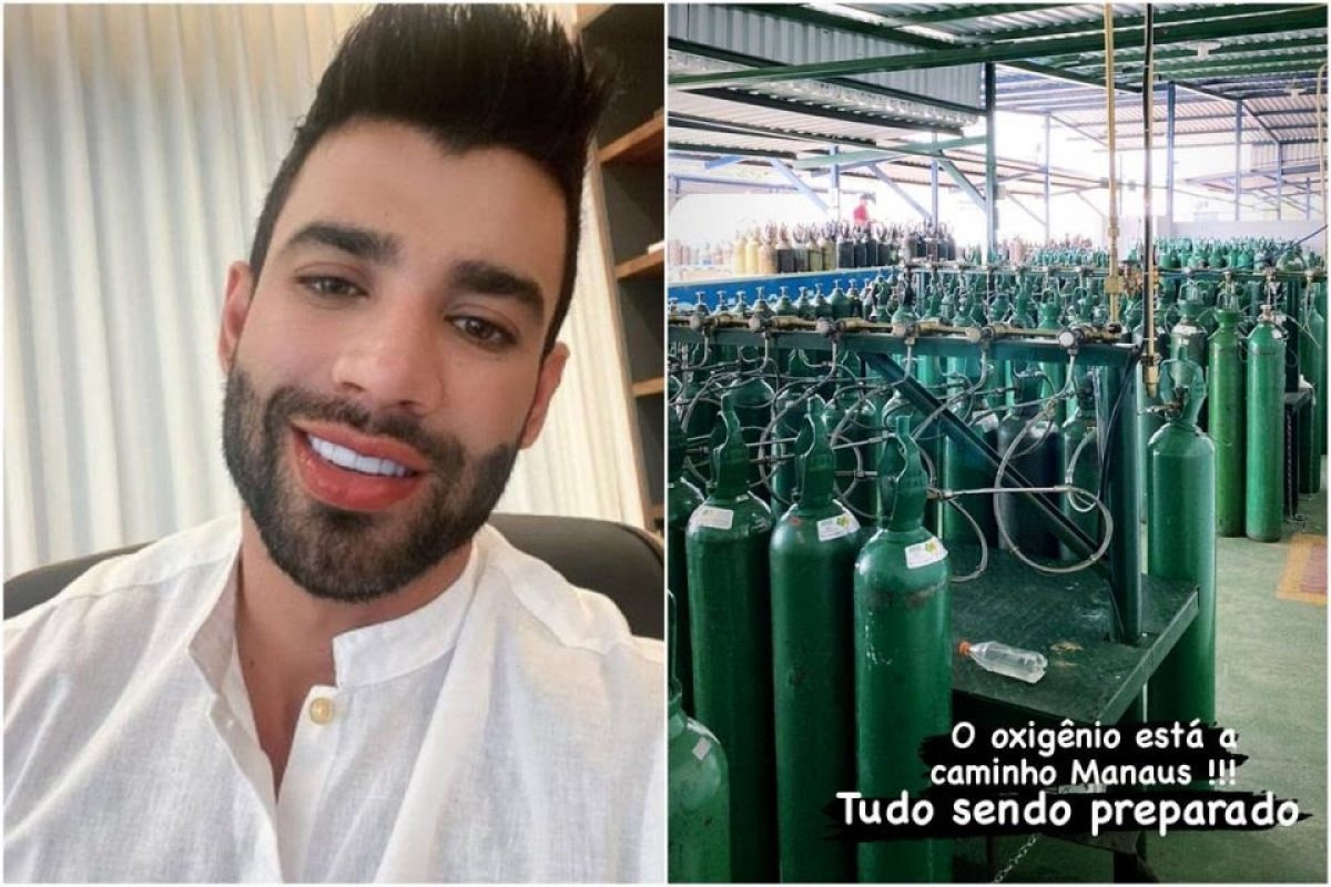 Gusttavo Lima mostra oxigênio que será enviado a Manaus