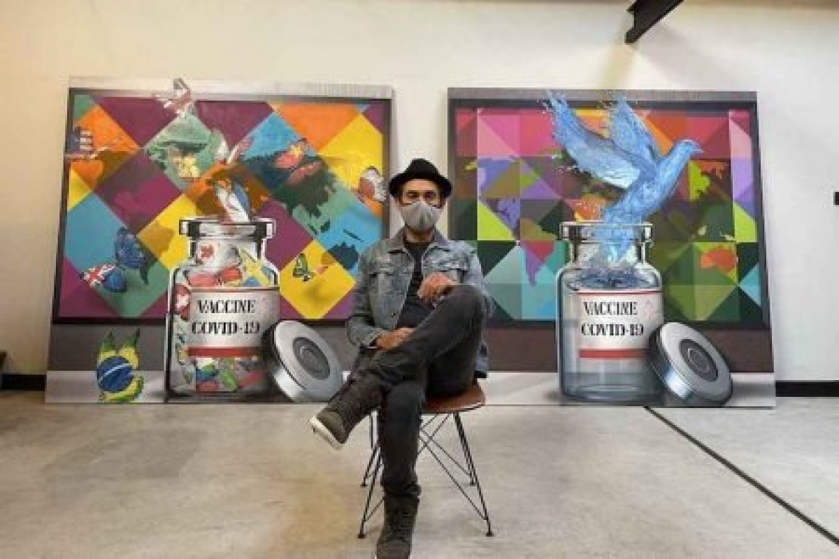 Eduardo Kobra homenageia cientistas do Butantan e Fiocruz com painéis sobre a vacina