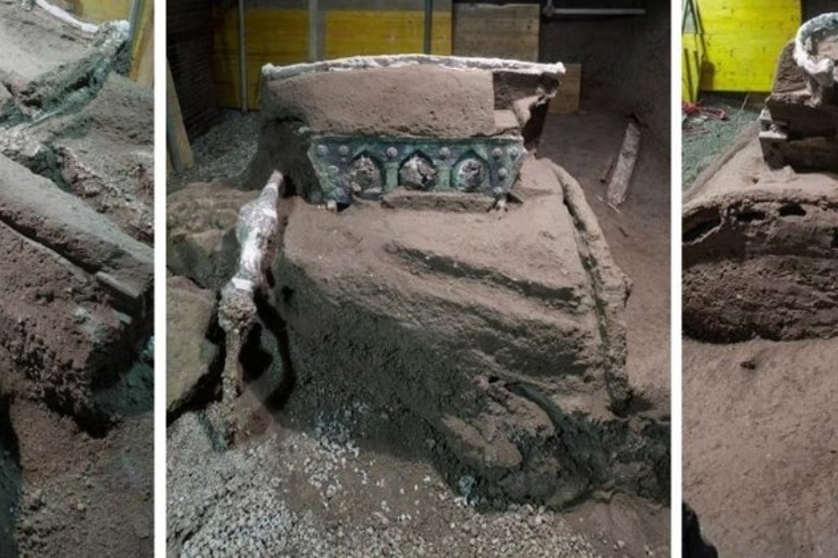 Carruagem soterrada na região de Pompeia é encontrada por arqueólogos
