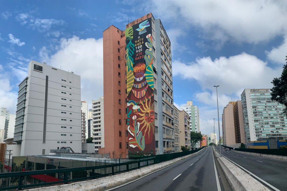 Carlinhos Brown assina obra visual de 800 m² no Minhocão, em parceria com Rogério Pedro, para a Mostra Brasileires