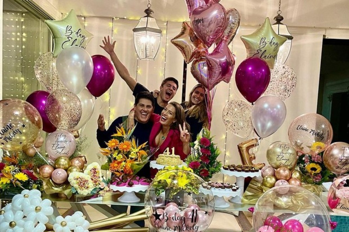 Com decoração caprichada, Elaine Mickely celebra seus 41 anos com Cesar Filho e filhos em mansão!