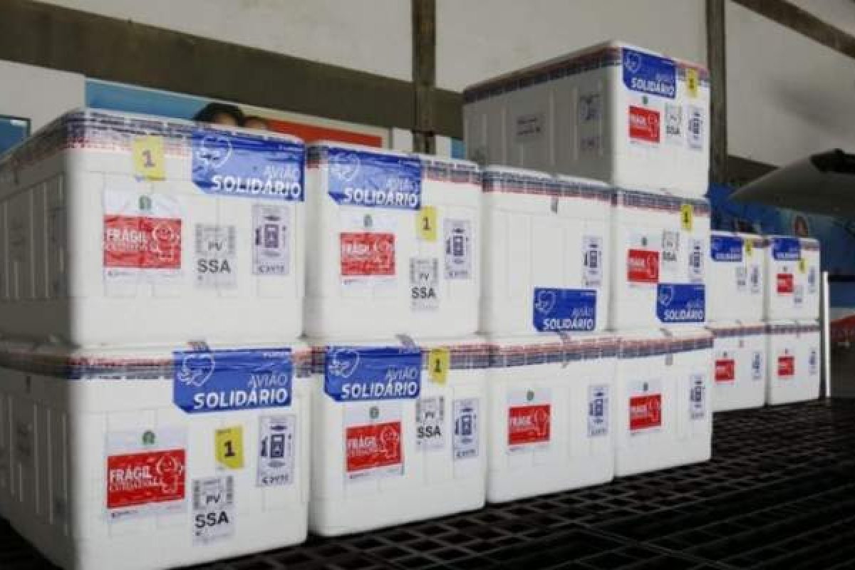 Lote com 405 mil doses da vacina de Oxford enviado pelo Governo Federal desembarca em Salvador