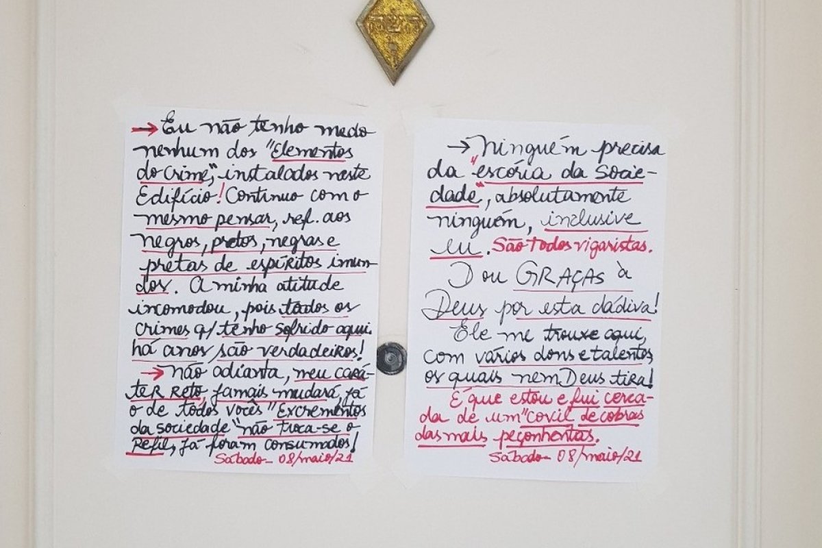 'Imundos', diz mulher em ataque escrito em bilhetes destinados a vizinhos negros