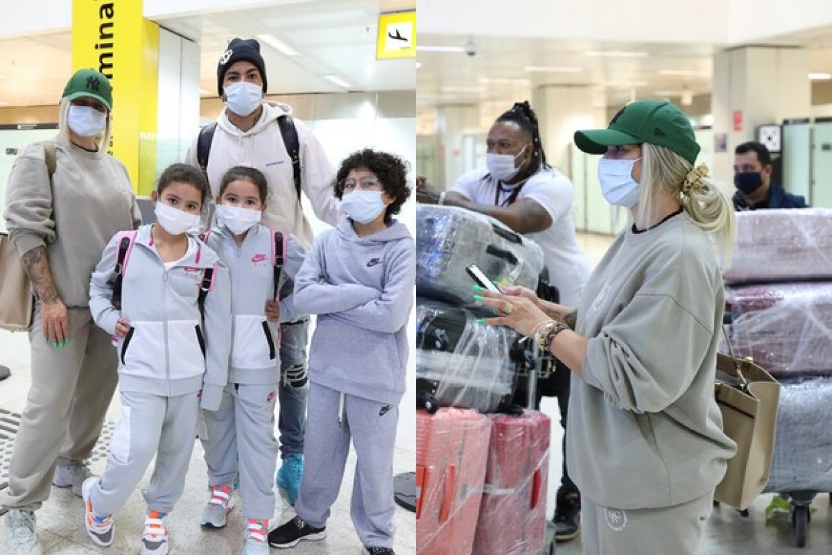 Após temporada na Ucrânia, Dani Souza e Dentinho voltam para o Brasil com 17 malas!