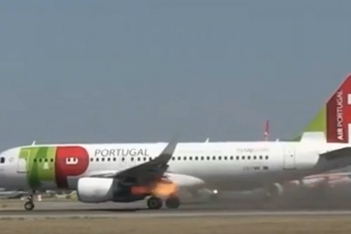 Turbina de avião da TAP pega fogo antes da decolagem