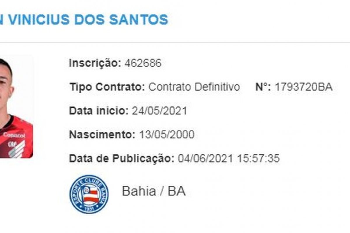 Bahia contrata Ramon Vinícius para a equipe sub-23