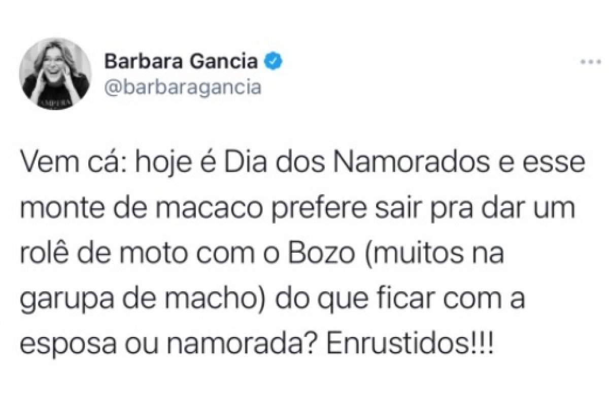 Barbara Gancia faz declaração racista e homofóbica sobre motociata e pode ser processada