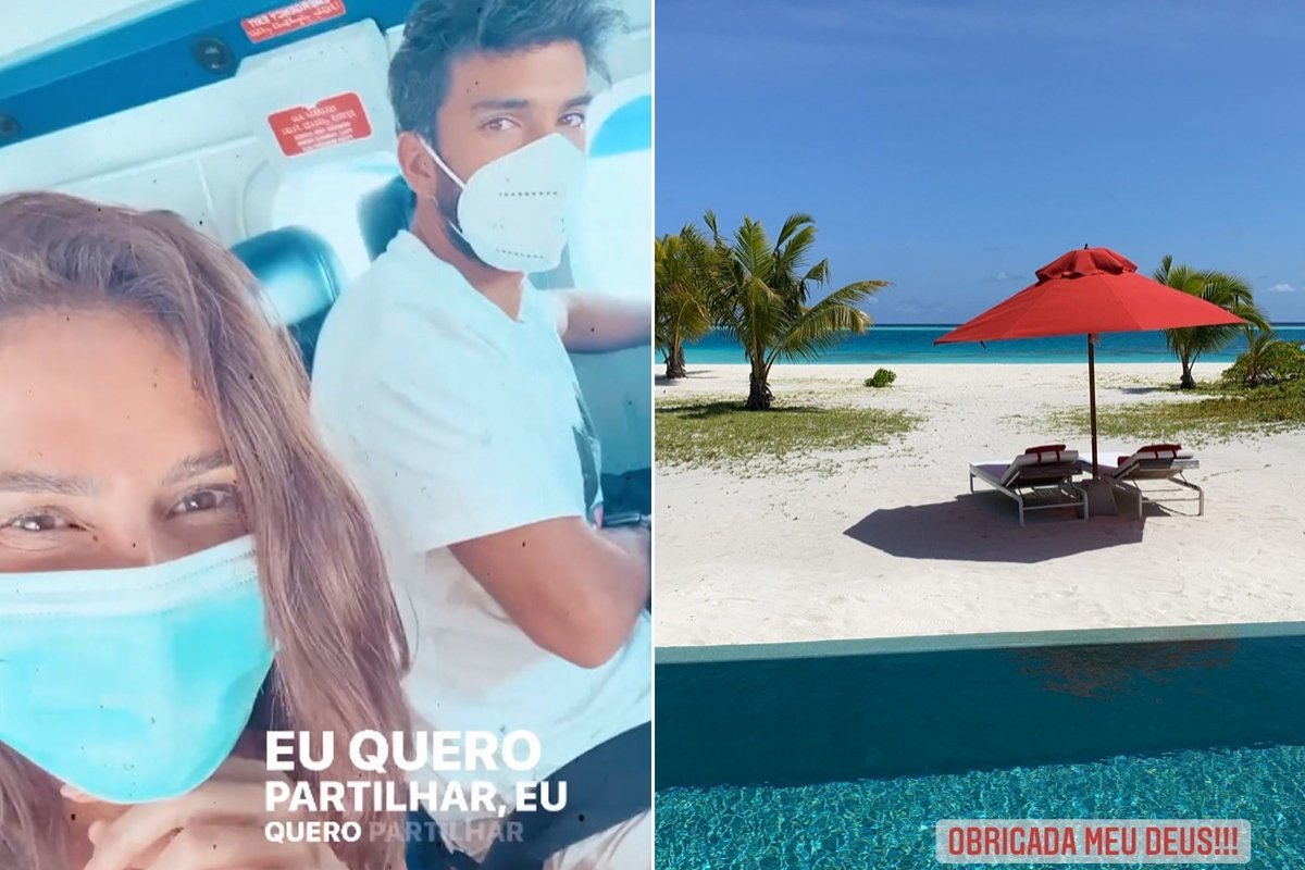 Deborah Secco curte as Maldivas com Hugo Moura e Maria Flor