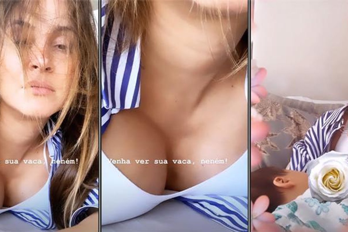 Claudia Leitte dá zoom nos seios momentos antes de alimentar a herdeira e brinca:"Vaca"'